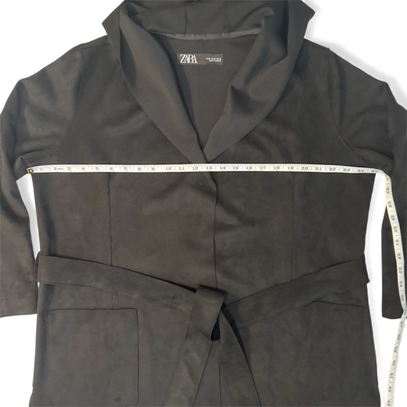 Zara Black Faux Suede Hooded Belt Tie Waist Jacket with Front Pockets, Womens XL - Picture 7 of 9